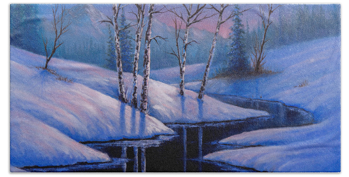 Landscape Beach Towel featuring the painting Winter Reflections by Chris Steele