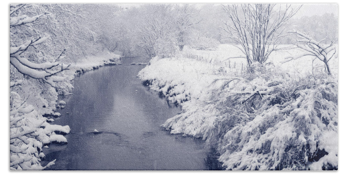 Landscape Beach Sheet featuring the photograph Winter river by Liz Leyden