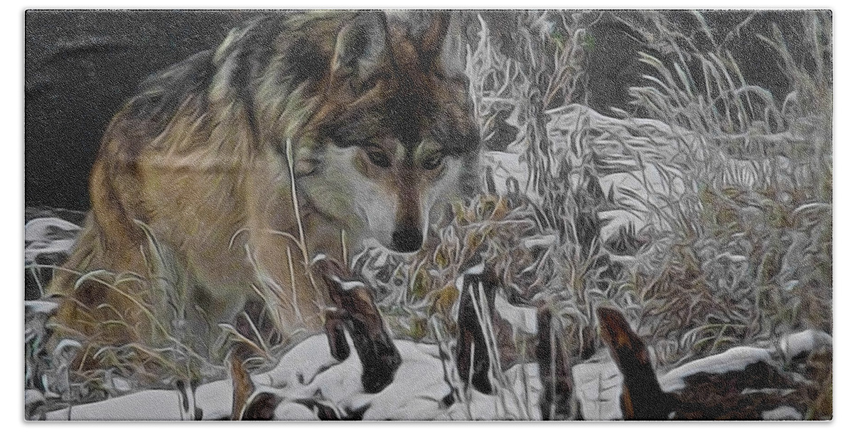 Wolf Beach Towel featuring the digital art Winter Wolf Digital Art by Ernest Echols