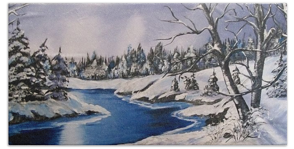 Snow Beach Sheet featuring the painting Winter's Blanket by Sharon Duguay