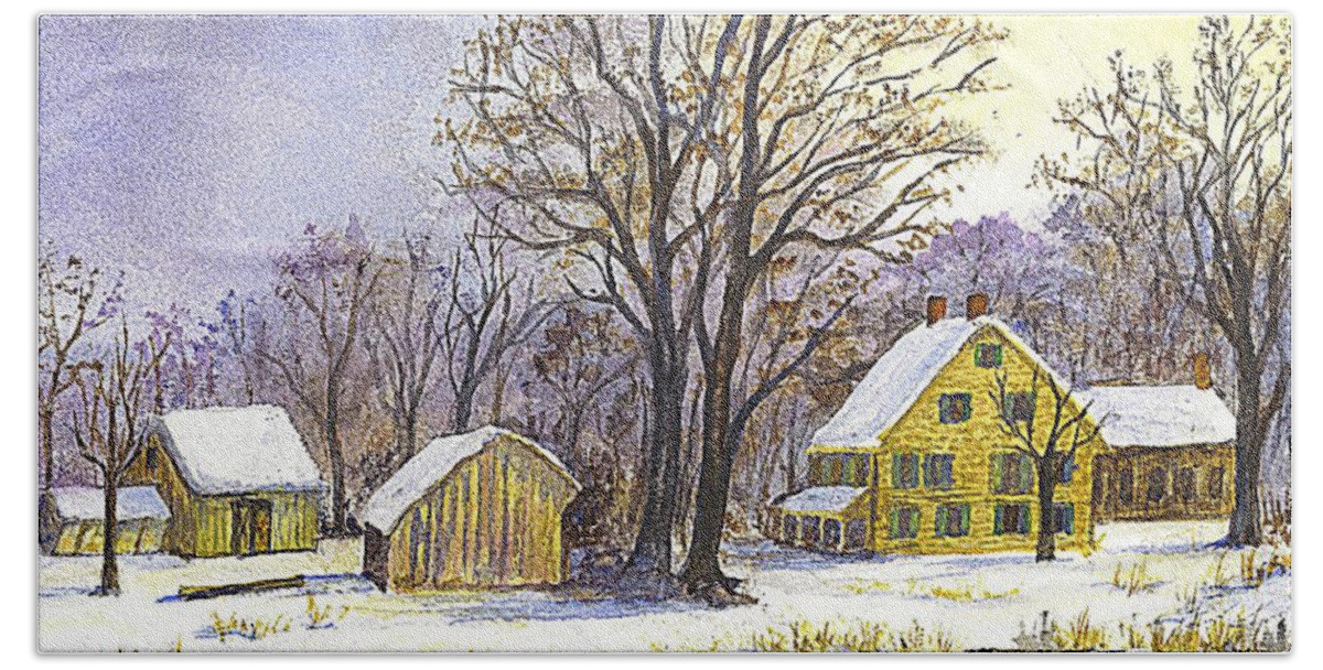 Christmas Cards Beach Towel featuring the painting Wintertime in The Country by Carol Wisniewski