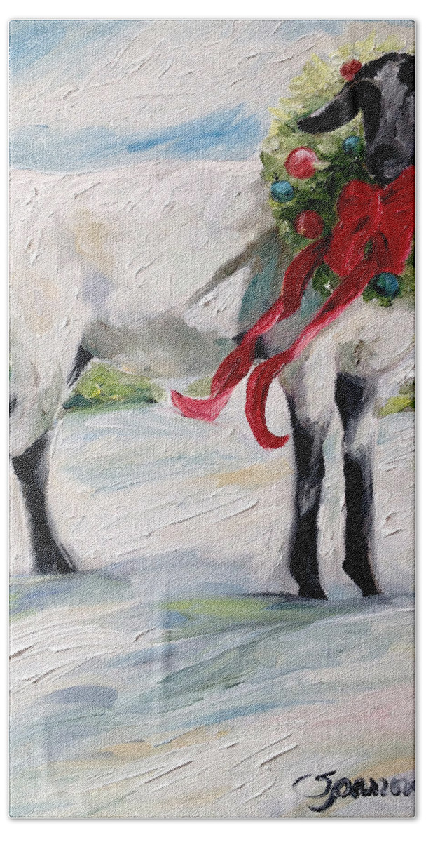 Sheep Beach Towel featuring the painting Wish Ewe A Merry Christmas by Mary Sparrow