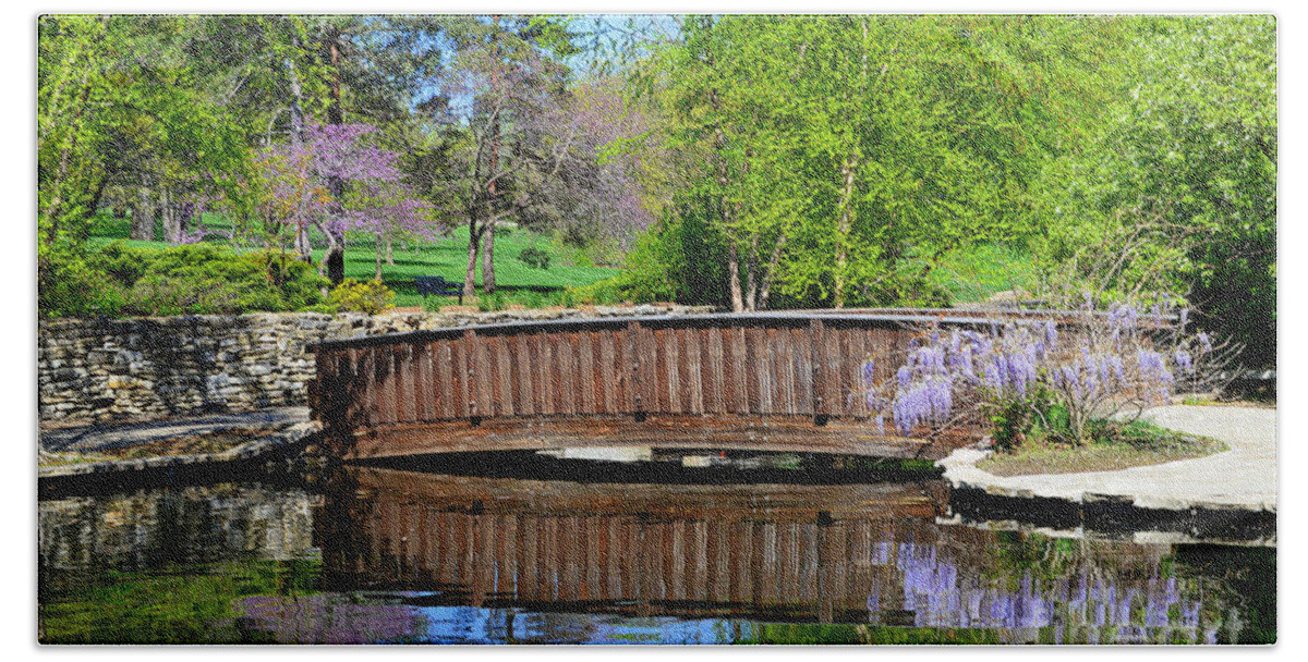 Wisteria Beach Sheet featuring the photograph Wisteria in Bloom at Loose Park Bridge by Catherine Sherman