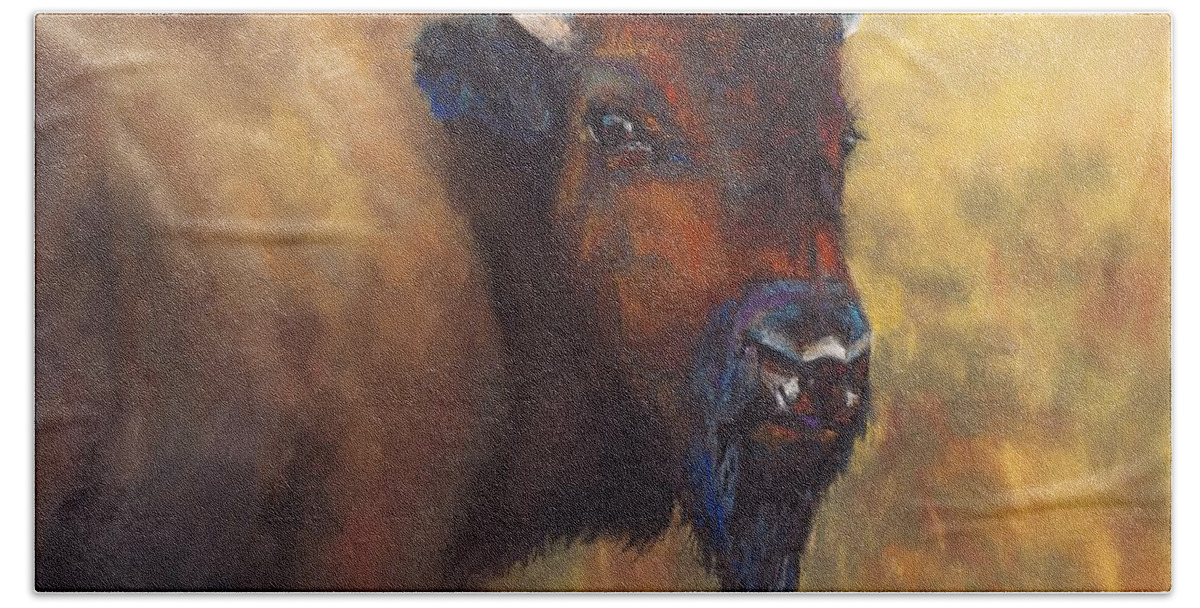 Bison Beach Sheet featuring the painting With Age Comes Beauty by Frances Marino