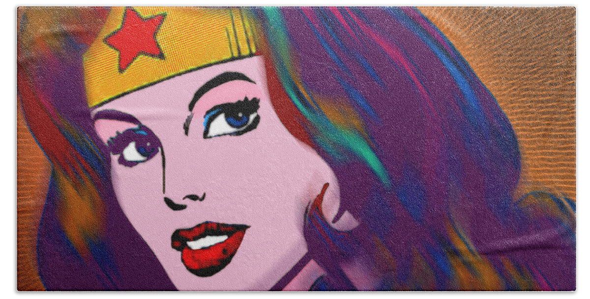 Wonder Woman Beach Towel featuring the painting Wonder Woman Pop by Tony Rubino