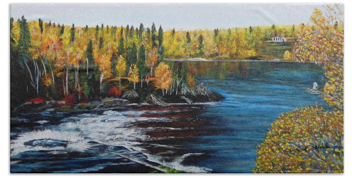 Wood Falls Beach Towel featuring the painting Wood Falls by Marilyn McNish