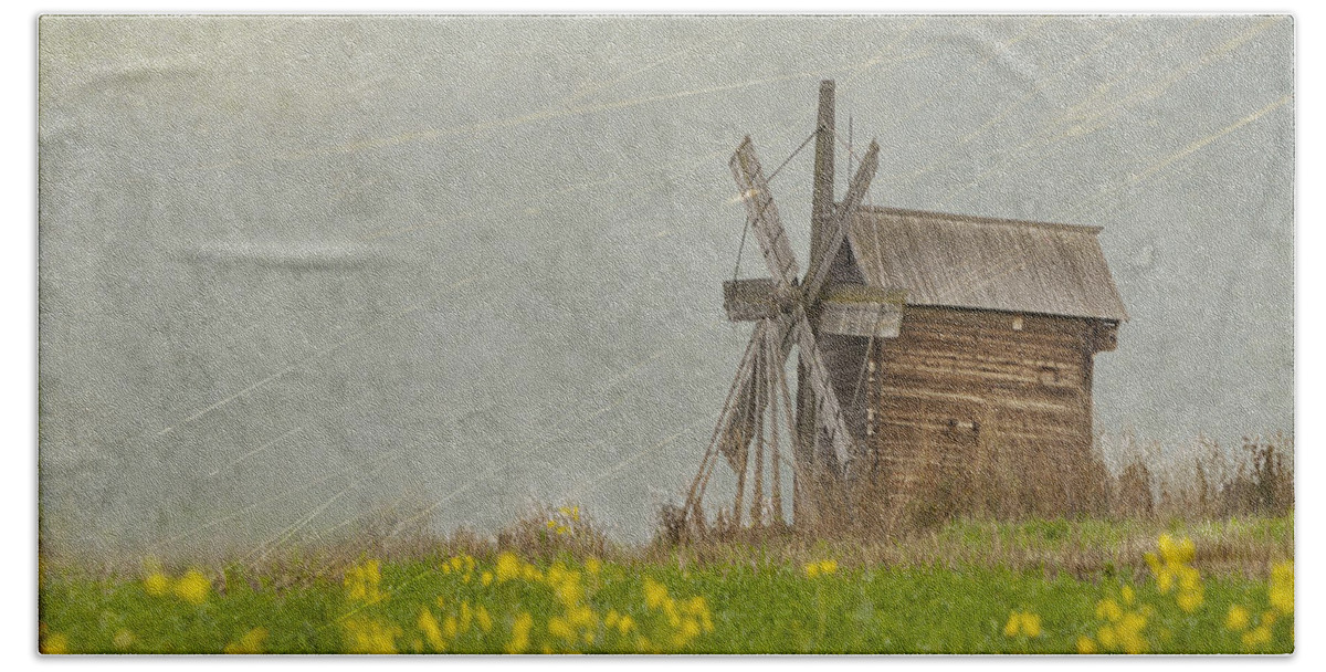 Russia Beach Sheet featuring the photograph Old Wooden Windmill. Kizhi Island. Russia by Juli Scalzi