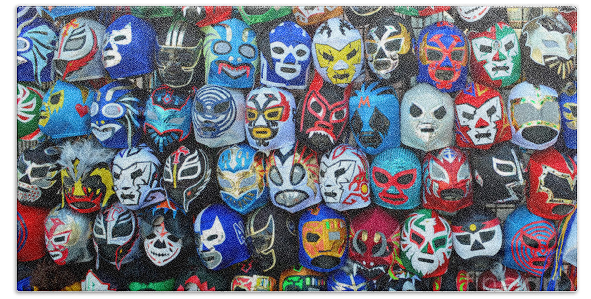 San Francisco Beach Towel featuring the photograph Wrestling Masks of Lucha Libre by Jim Fitzpatrick