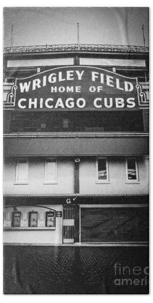 America Beach Towel featuring the photograph Wrigley Field Chicago Cubs Sign in Black and White by Paul Velgos