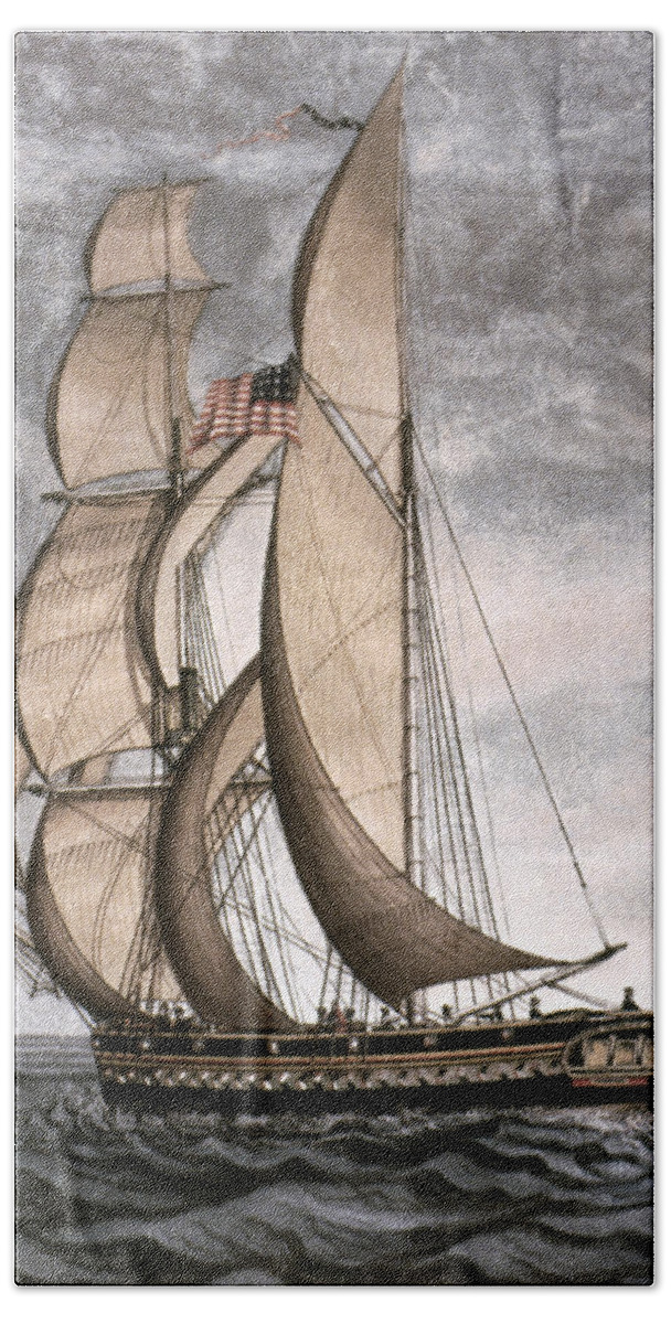 1816 Beach Towel featuring the painting Yacht, 1816 by Granger