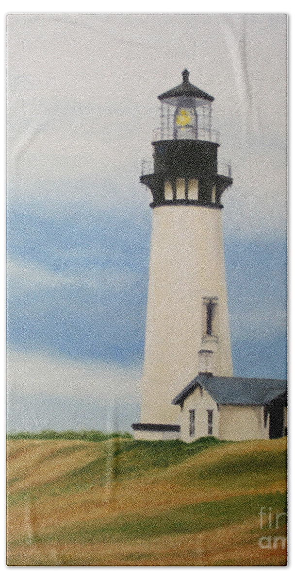 Oregon Beach Sheet featuring the painting Yaquina Head Lighthouse by Jimmie Bartlett