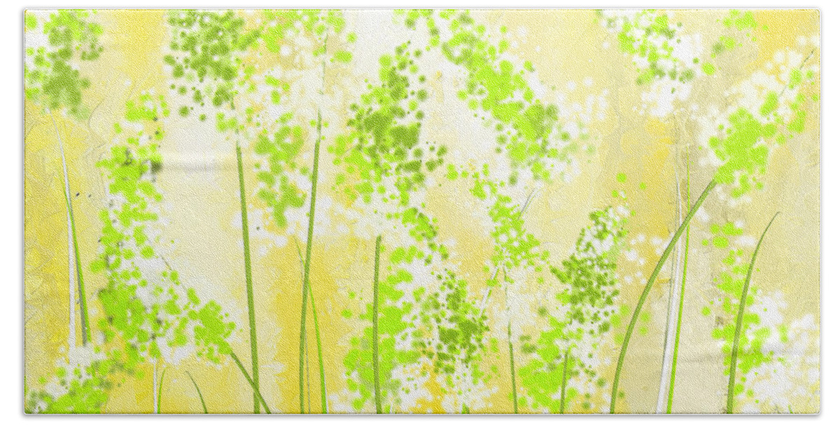 Light Green Beach Towel featuring the painting Yellow And Green Art by Lourry Legarde
