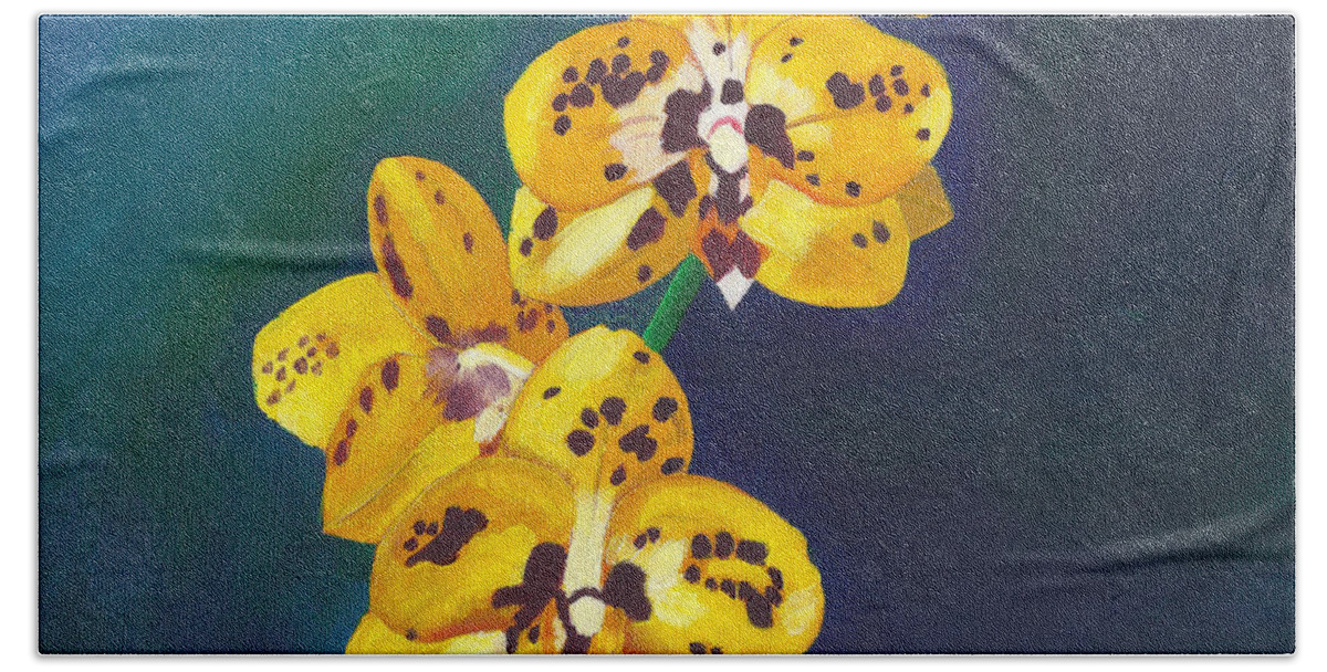 Flowers Beach Sheet featuring the painting Yellow Orchids by Laura Forde