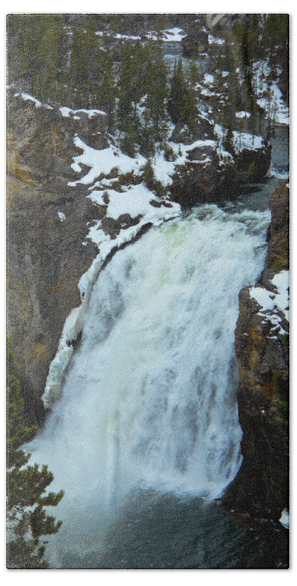 Upper Falls Beach Sheet featuring the photograph Yellowstone Upper Falls in Spring by Michele Myers