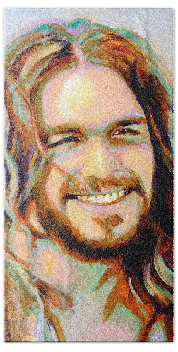 Smiling Jesus Beach Towel featuring the painting Yeshua by Steve Gamba