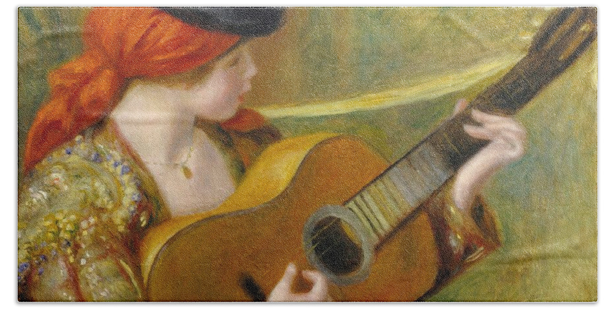 Music Beach Towel featuring the painting Young Spanish Woman with a Guitar by Pierre Auguste Renoir