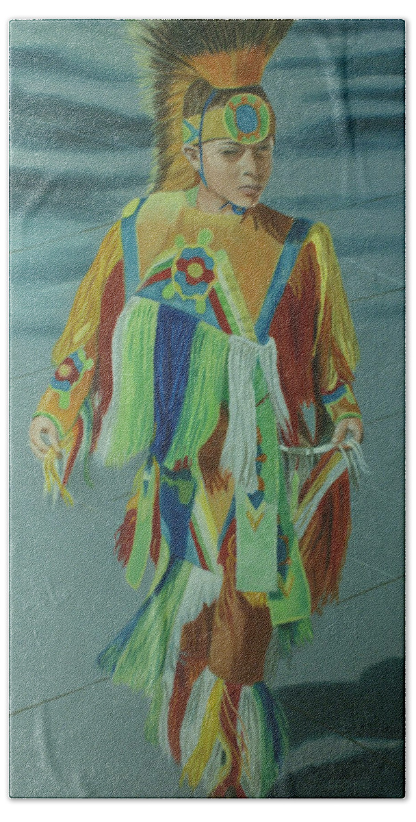 Native American Beach Towel featuring the painting Youth by Jill Ciccone Pike