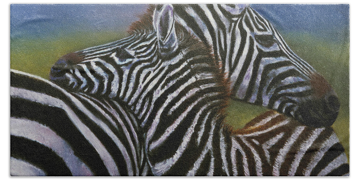 Zebras Beach Towel featuring the painting Zebras In Love Giclee Print by William Cain