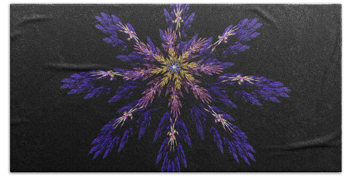Abstract Beach Towel featuring the photograph Digital Fractal Art Abstract Blue Purple Flower Image Black Background by Keith Webber Jr
