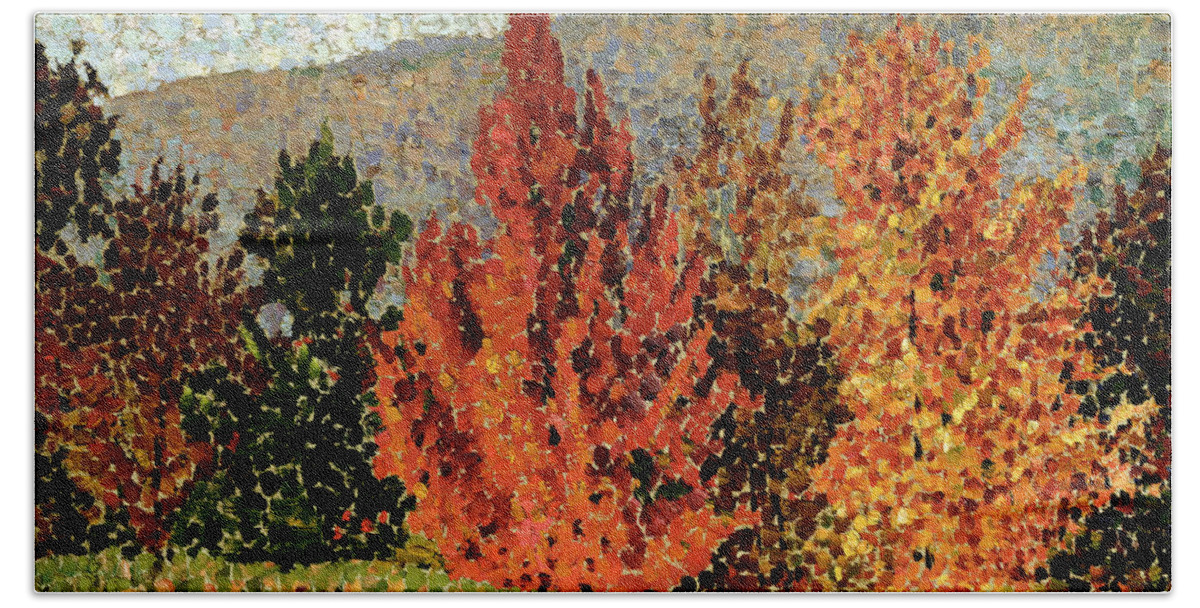 Autumn Landscape Beach Sheet featuring the painting Autumn Landscape by Henri-Edmond Cross