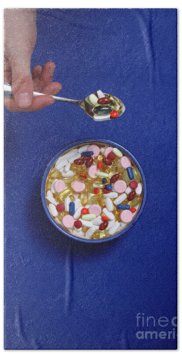 Bowl Beach Towel featuring the photograph Bowl Of Pills #1 by Photo Researchers
