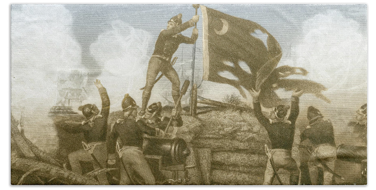 History Beach Towel featuring the photograph Defense Of Fort Moultrie, 1776 #1 by Photo Researchers