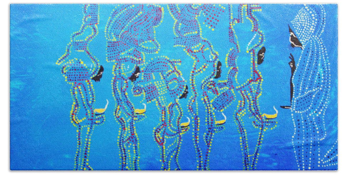 Jesus Beach Towel featuring the painting Dinka Wise Virgins #1 by Gloria Ssali