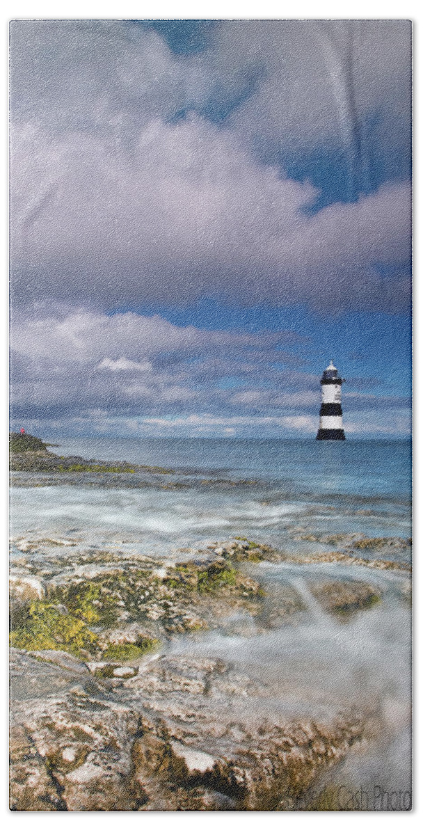 Penmon Point Beach Towel featuring the photograph Fishing by the lighthouse #1 by B Cash