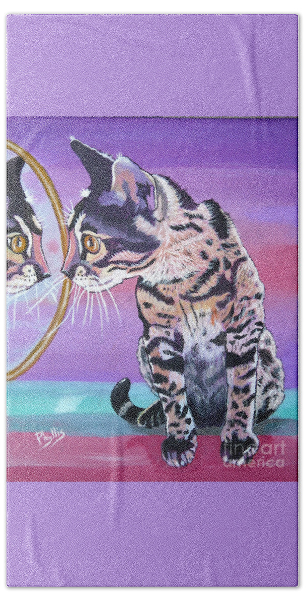 Bengal Kitten Beach Towel featuring the painting Kitten Image #1 by Phyllis Kaltenbach