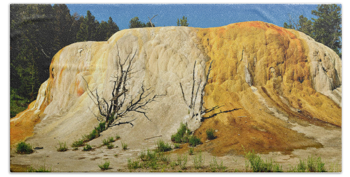 Mammoth Hot Springs Beach Towel featuring the photograph Orange Mound #2 by Greg Norrell