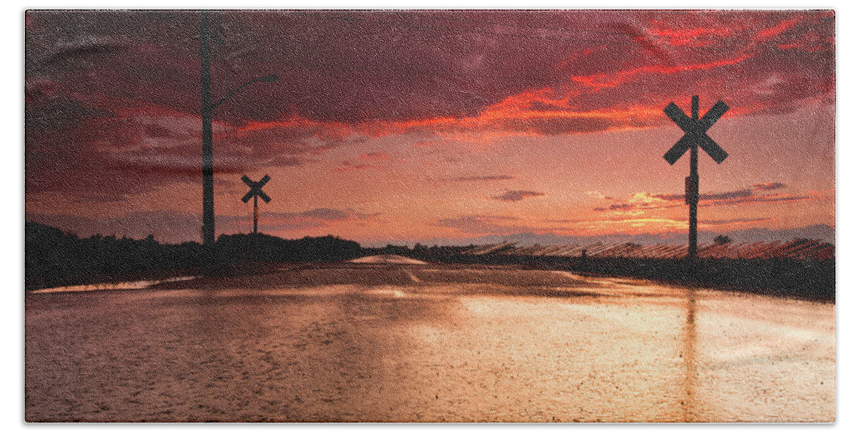 Rail Beach Towel featuring the photograph Railroad Sunset #1 by Cale Best