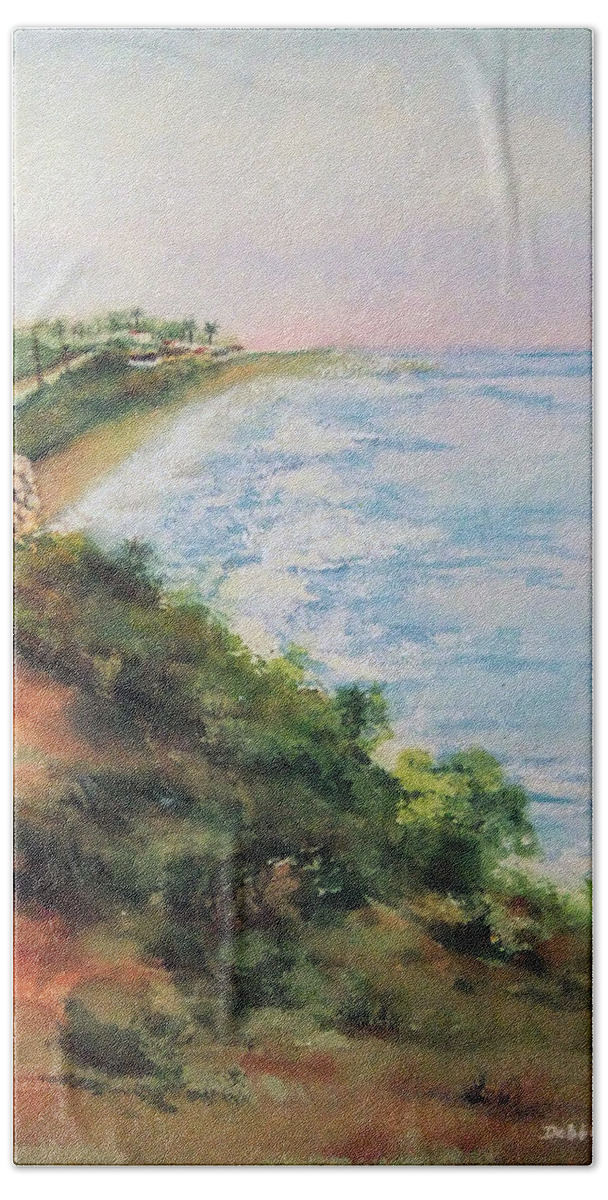 Watercolor Landscape Beach Towel featuring the painting Sea of Dreams #1 by Debbie Lewis