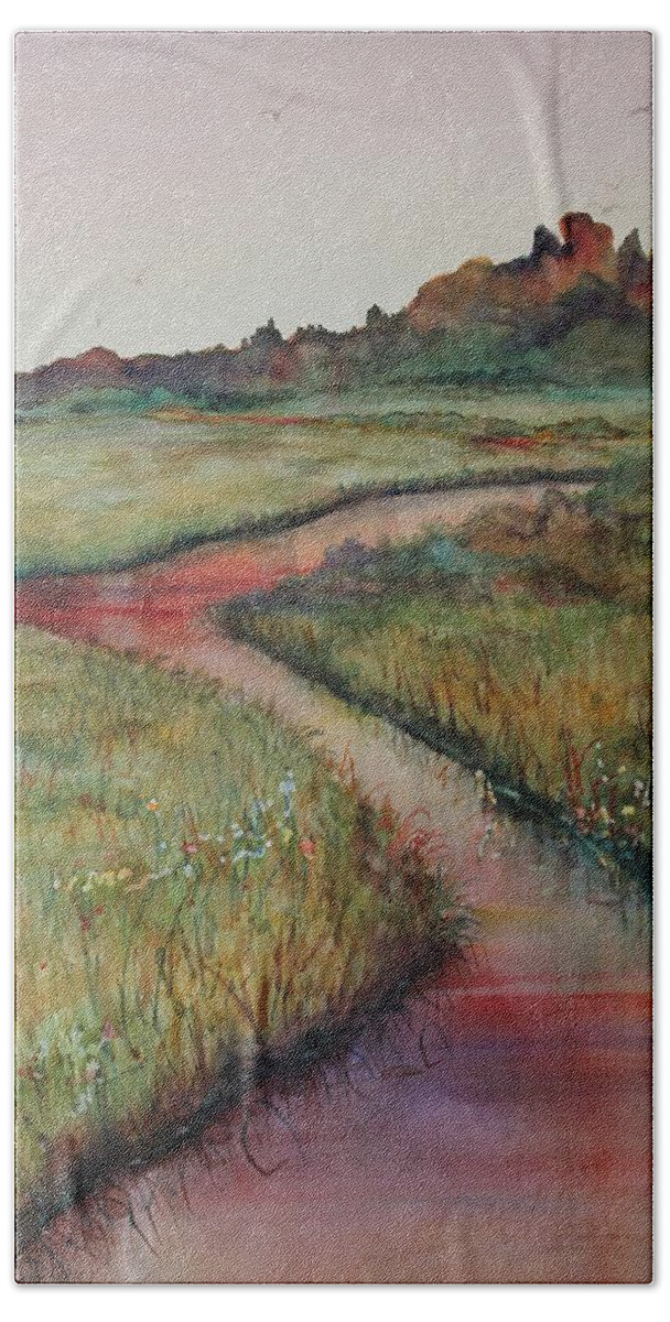 Marsh Beach Towel featuring the painting Wetlands by Ruth Kamenev