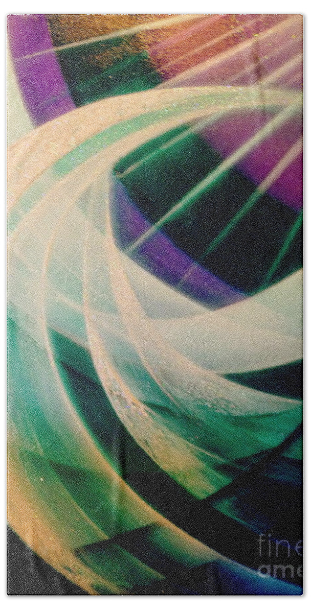 Light.sun.ocean.energy.white.sky.sea.spiritual.movement.abstract.wind.purple.green.white.blue.landscape. Beach Towel featuring the painting Circulation #4 by Kumiko Mayer