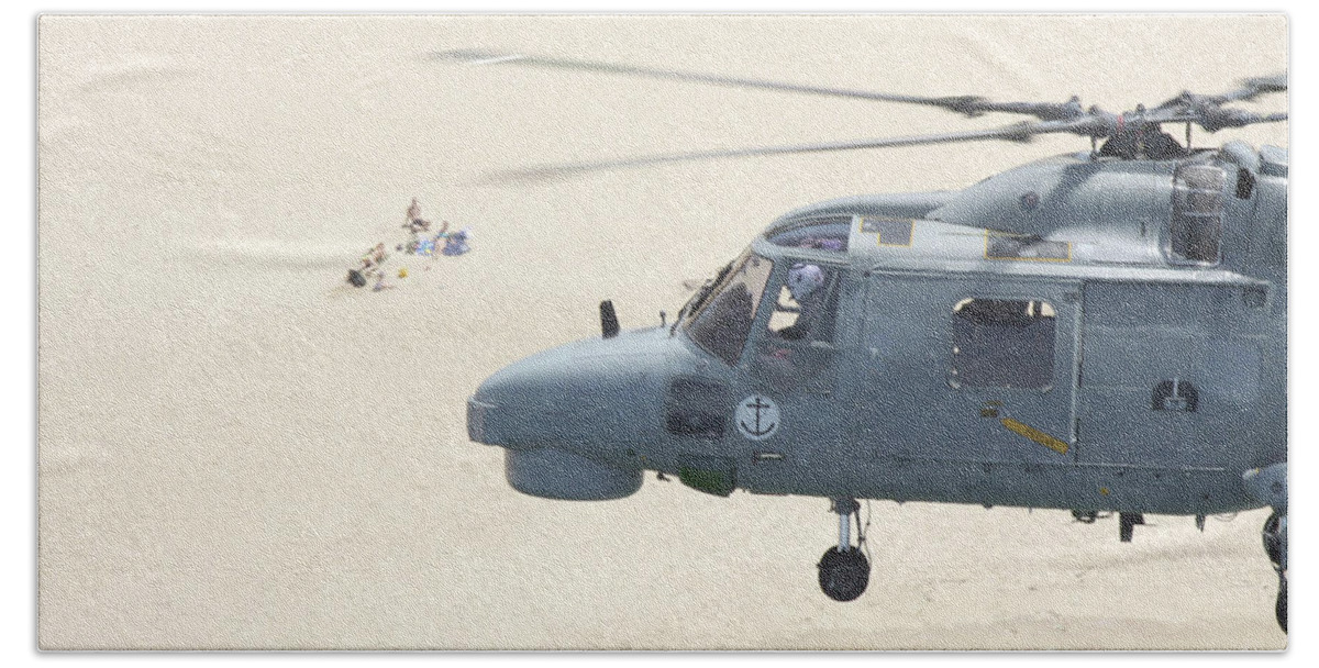 Single Object Beach Towel featuring the photograph A Sea Lynx Helicopter Of The Portuguese #2 by Timm Ziegenthaler