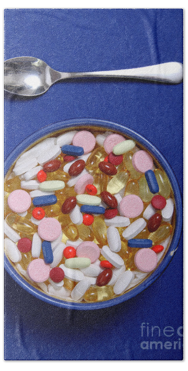 Bowl Beach Towel featuring the photograph Bowl Of Pills #2 by Photo Researchers