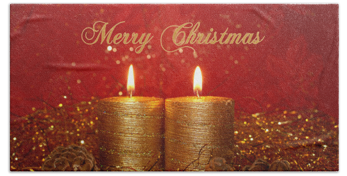 Christmas Cards Beach Towel featuring the photograph 2 Candles Christmas Card by Aimelle Ml