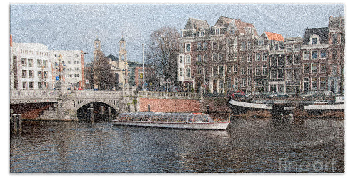 Along The River Beach Towel featuring the digital art City Scenes from Amsterdam #2 by Carol Ailles