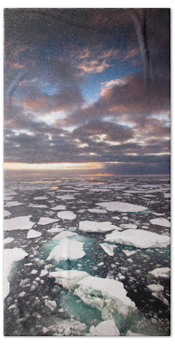 00427976 Beach Towel featuring the photograph Ice Floes At Sunset Near Mertz Glacier #2 by Colin Monteath
