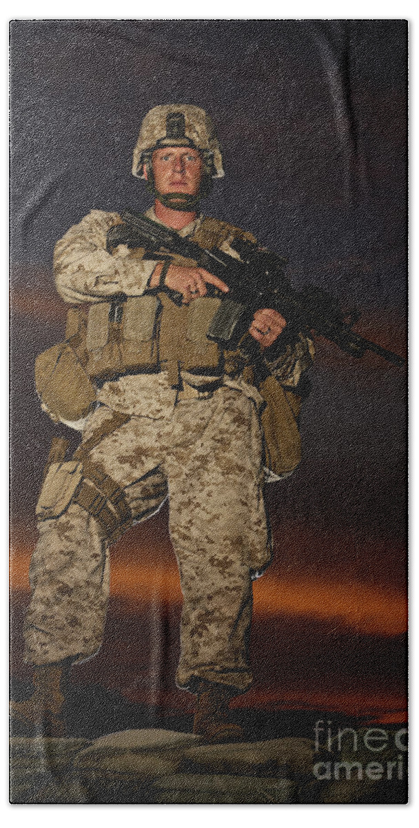 Afghanistan Beach Sheet featuring the photograph Portrait Of A U.s. Marine In Uniform #2 by Terry Moore