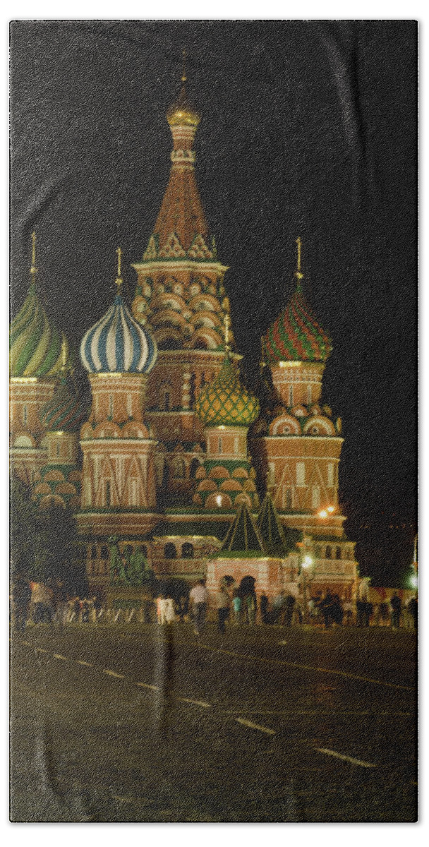 Kremlin Beach Towel featuring the photograph Red Square in Moscow at night #2 by Michael Goyberg