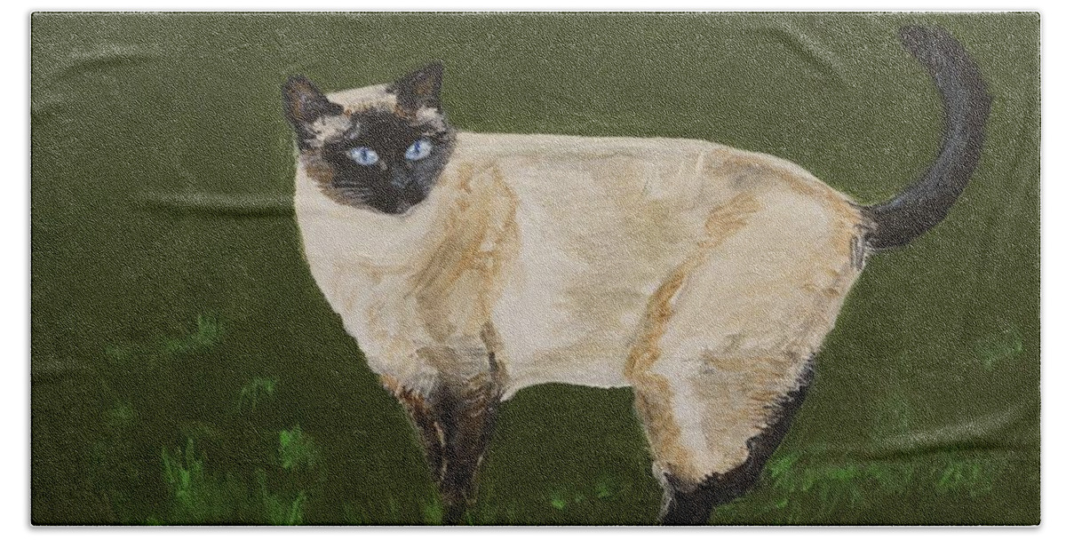 Siamese Painting Beach Towel featuring the painting Sweetest Siamese #2 by Leslie Allen