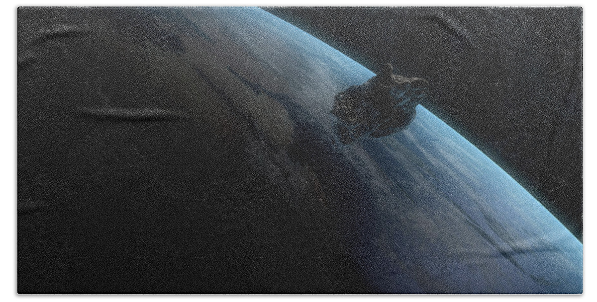 Horizontal Beach Towel featuring the digital art Asteroid In Front Of The Earth #3 by Carbon Lotus