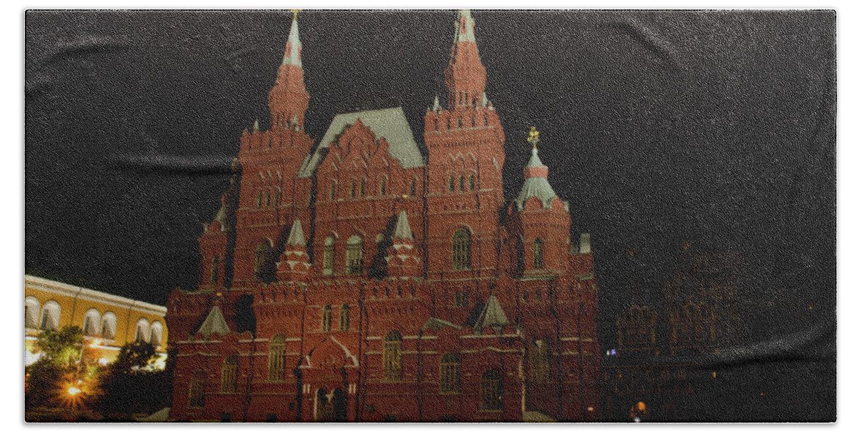 Kremlin Beach Towel featuring the photograph Red Square in Moscow at night #3 by Michael Goyberg