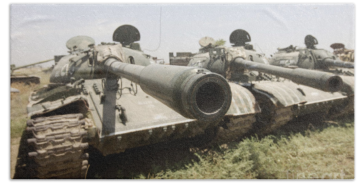 Army Beach Sheet featuring the photograph Russian T-54 And T-55 Main Battle Tanks #3 by Terry Moore