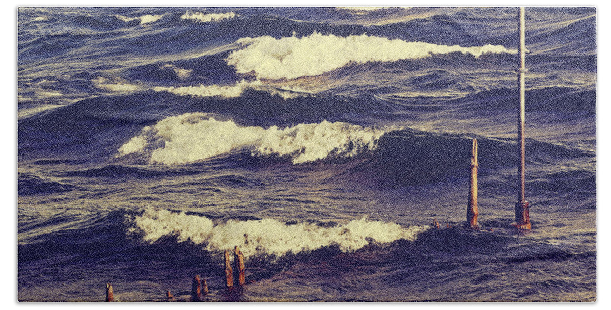 Wood Pile Beach Towel featuring the photograph Waves #3 by Joana Kruse