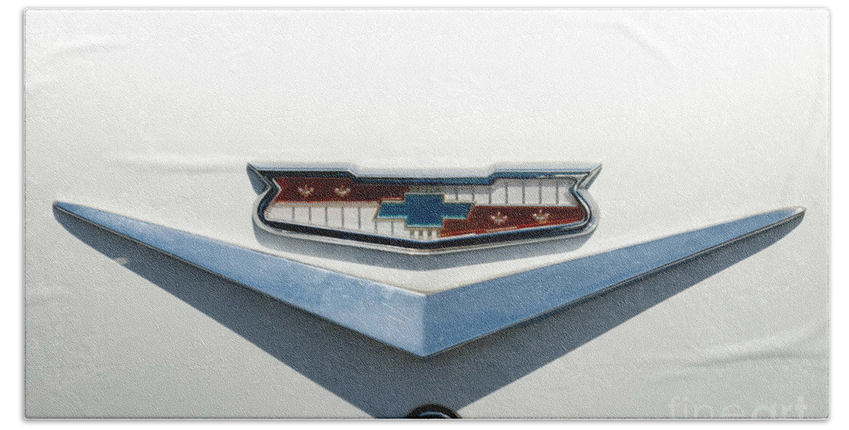 57 Chevey Beach Sheet featuring the photograph 57 Chevy Emblem by Mark Dodd