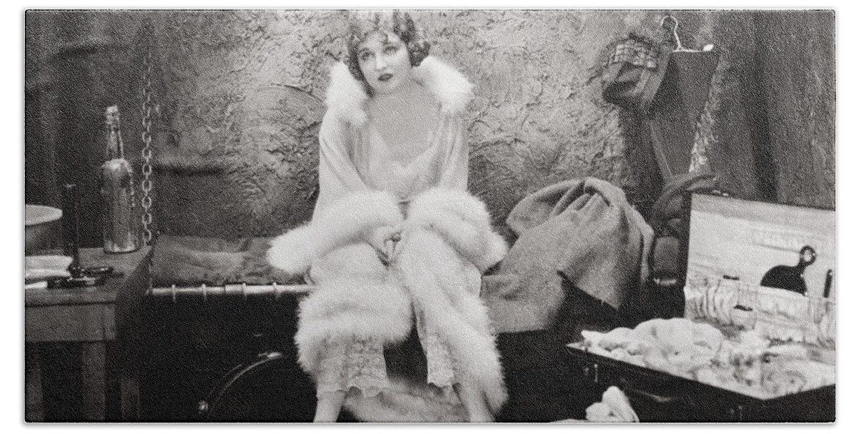 -women Single Figures- Beach Towel featuring the photograph Silent Film Still: Woman #91 by Granger