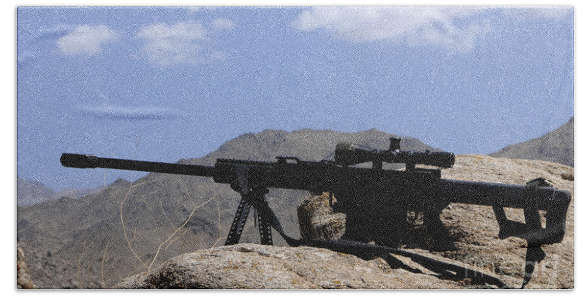A Barrett 50 Caliber M107 Sniper Rifle Beach Towel For Sale By Stocktrek Images