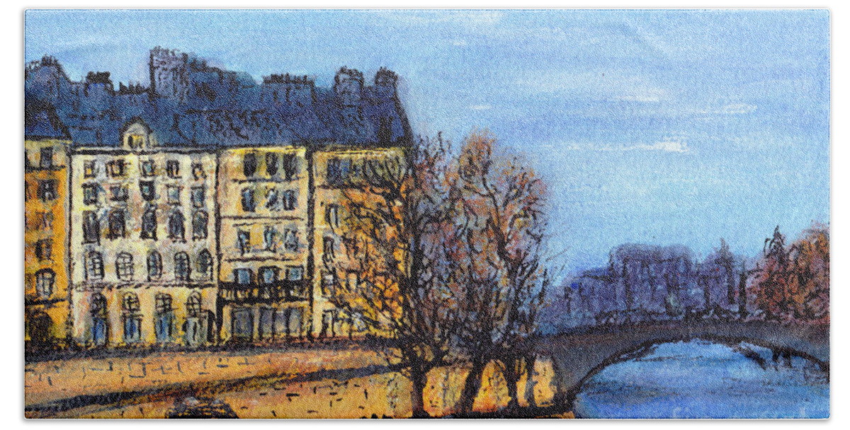 France Beach Towel featuring the painting A Glimpse of Paris No 3 by Jackie Sherwood
